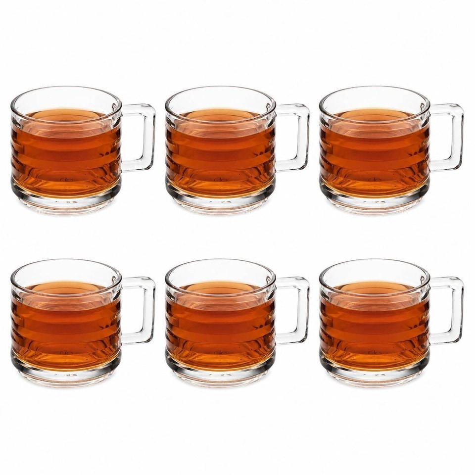 image 1 of 250ml Mugs Modern Clear Glass Tea Coffee Cups Hot Drinks Latte Glasses Set of 6