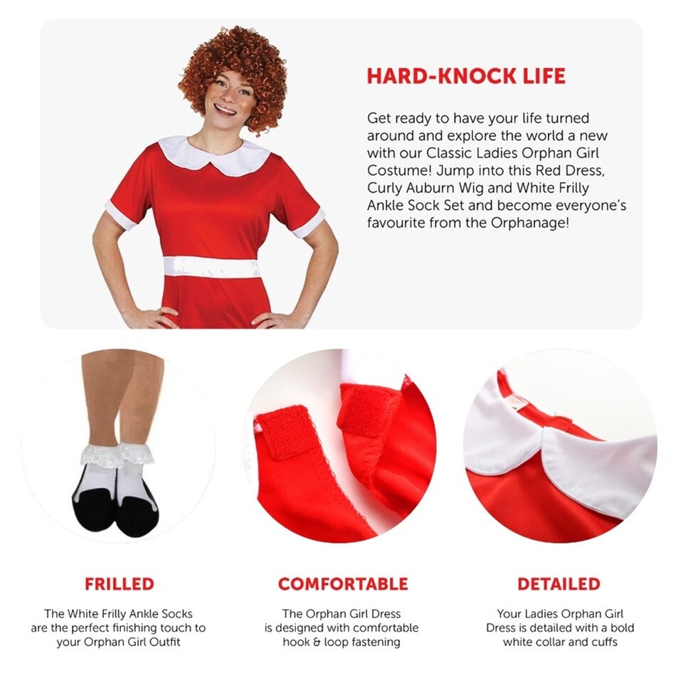image 1 of Orphan Girl Costume, Wig & Socks Red | XL