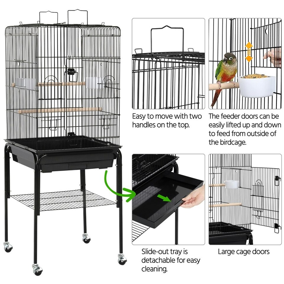 image 1 of Yaheetech 119 cm Tall Play Top Bird Cage with Removable Metal Stand Black