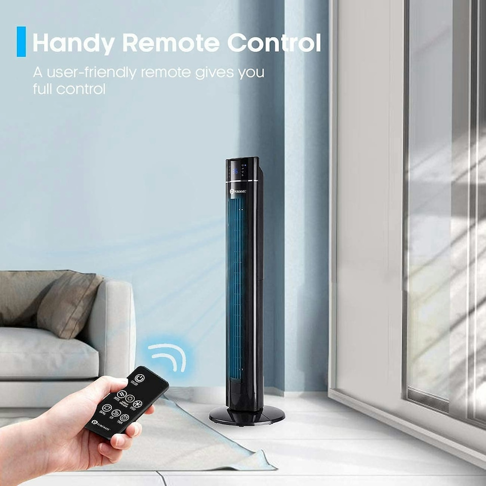 image 1 of PureMate 43" Oscillating Tower Fan with air Purifier and Aroma Function