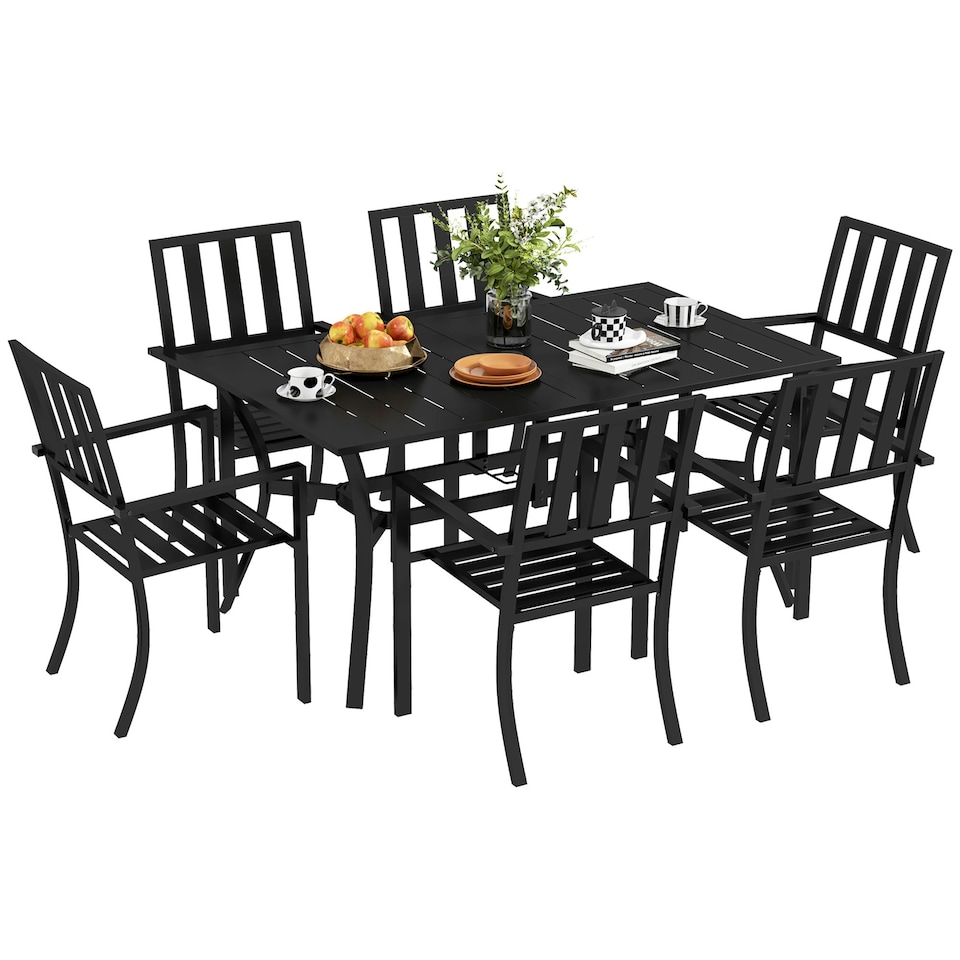 image 1 of Outsunny 7 Pieces Patio Dining Set with Umbrella Hole, for Poolside