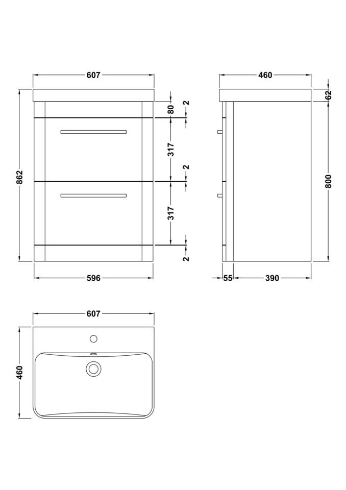 image 1 of Balterley Floor Standing 2 Drawer Vanity Unit with Ceramic Basin | Blue | Indigo Blue | 862 x 607 x 460mm