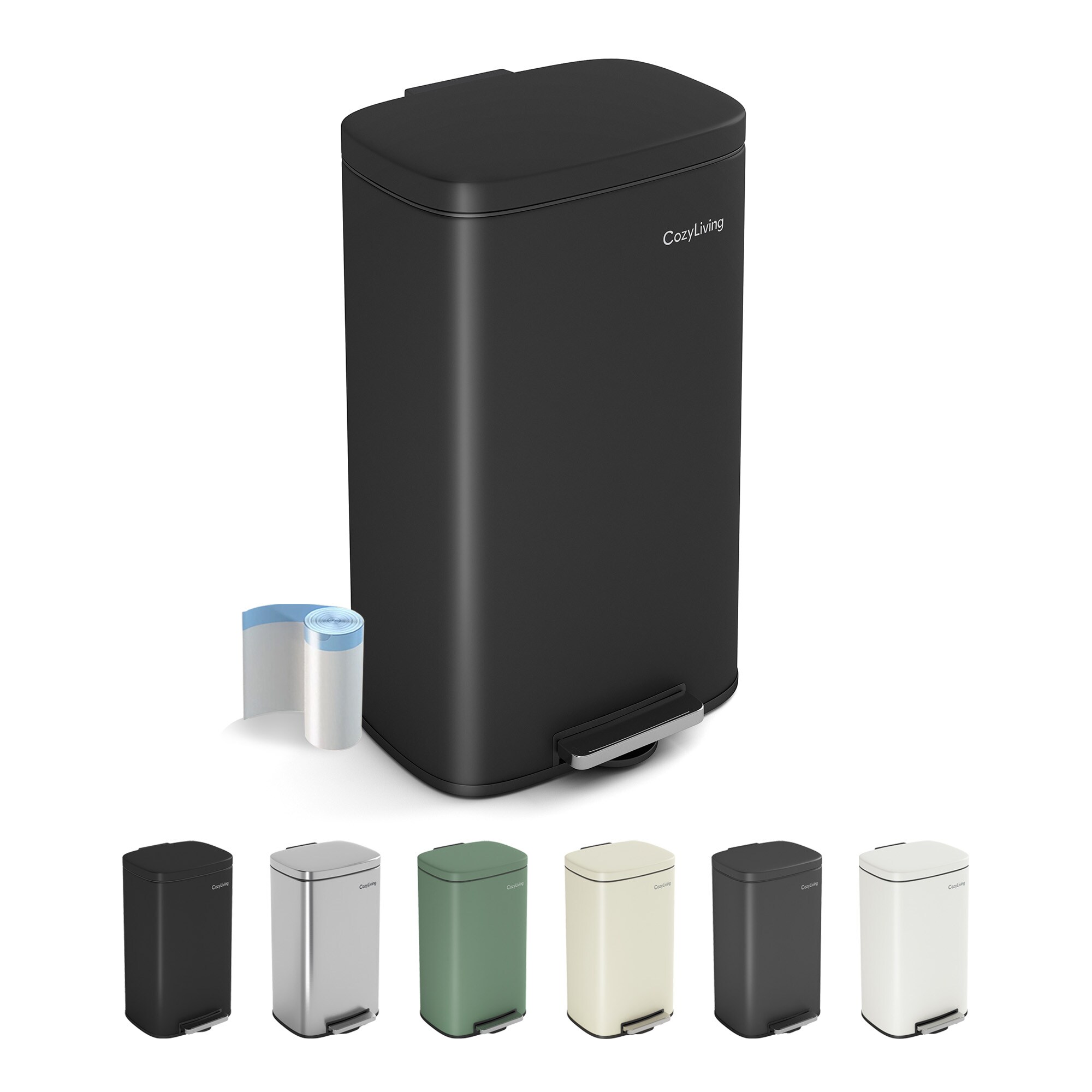 MCC Direct 30L Pedal Bin Kitchen & Bathroom Household Rubbish Office Waste Bin in Black