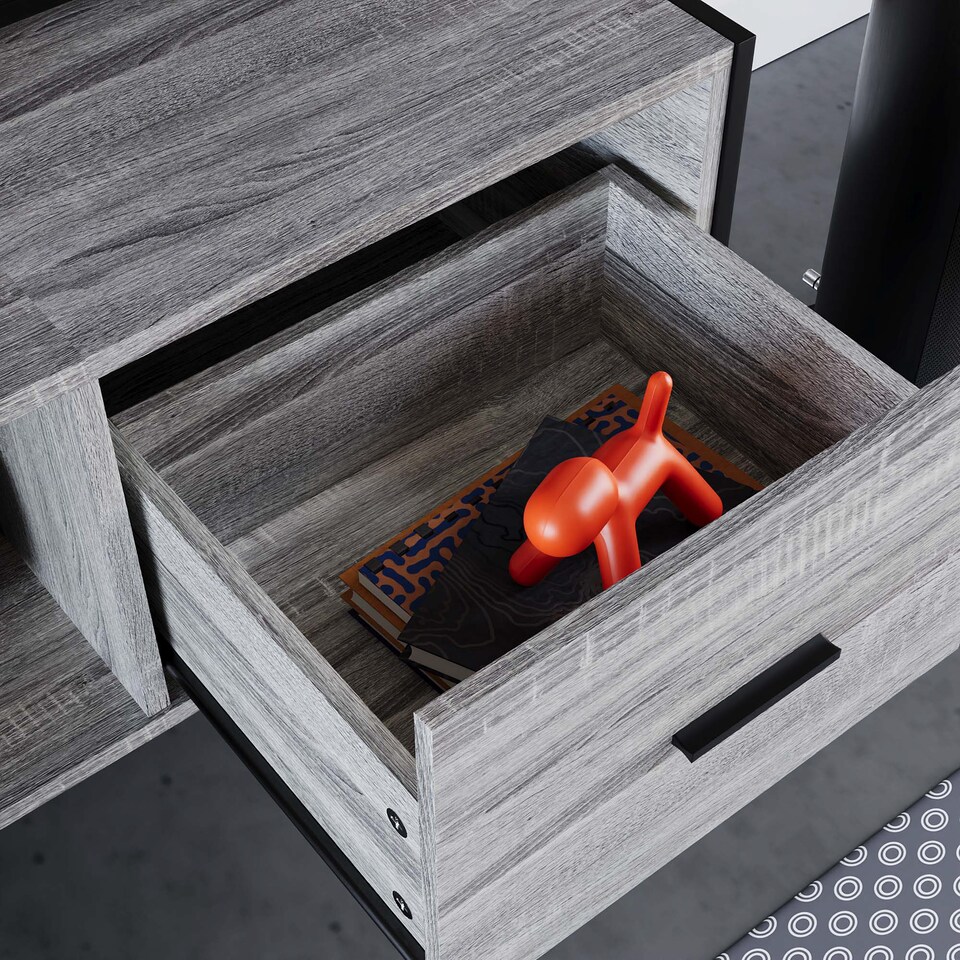 image 1 of Vida Designs Brooklyn 2 Drawer TV Unit Industrial Entertainment Storaeg, Grey | Grey | 1