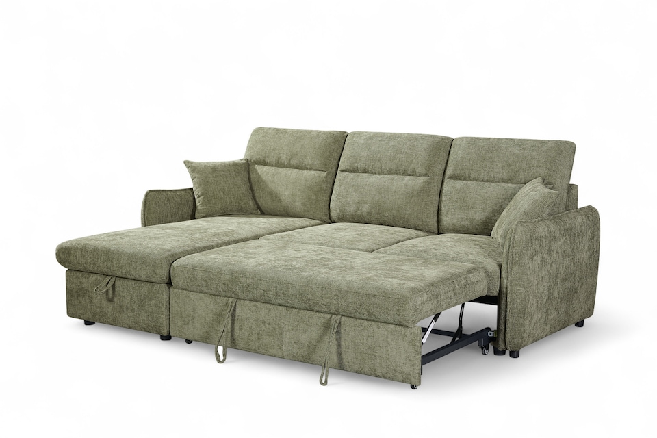 image 1 of Green Chenille Fabric 1C2 Corner Sofabed with Storage ARCHIE