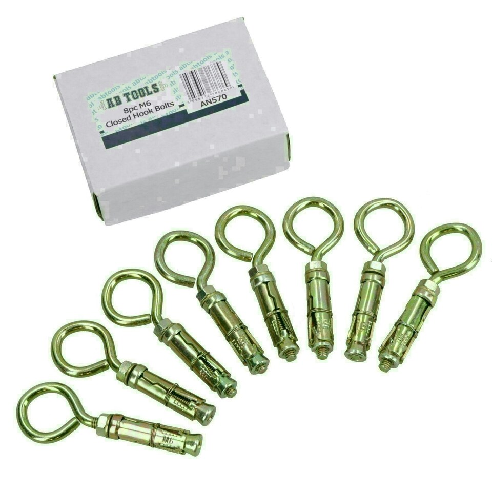 image 1 of 6mm Close Hook Anchor Eye Bolt Rawl Expansion Bolts Shield Wall 8 Pack