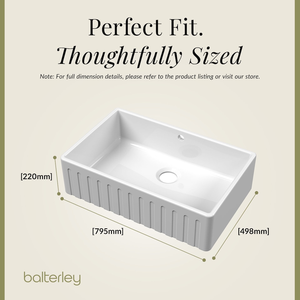 image 1 of Balterley Fireclay Kitchen Single Bowl Fluted Front Butler Sink - with Overflow | White | White | 1