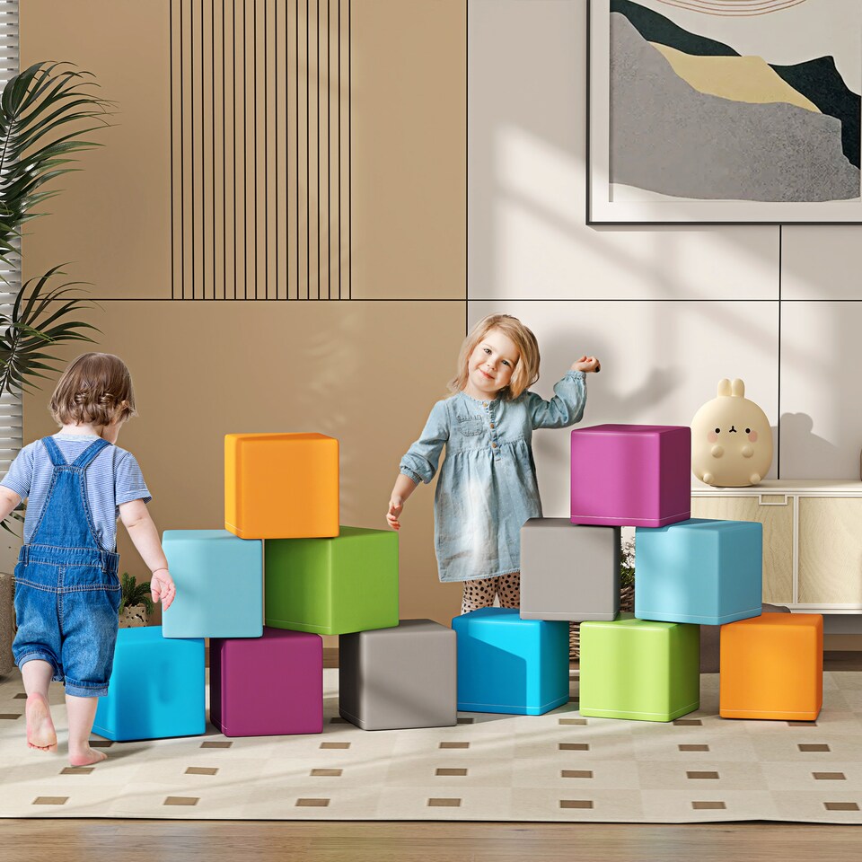 image 1 of HOMCOM 12 PCs Soft Play Blocks Soft Foam Toy Grey