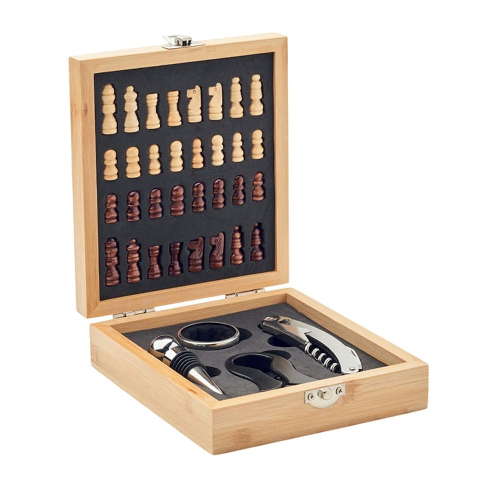 image 1 of MidOcean Chesset Bamboo Chess Board & Wine Set - Wood - One Size Brown