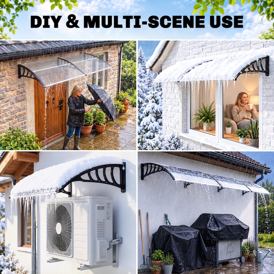 image 1 of Outsunny Door Canopy Outdoor Awning Rain Shelter for Window Porch 303x96 Clear | Clear | Clear | 1