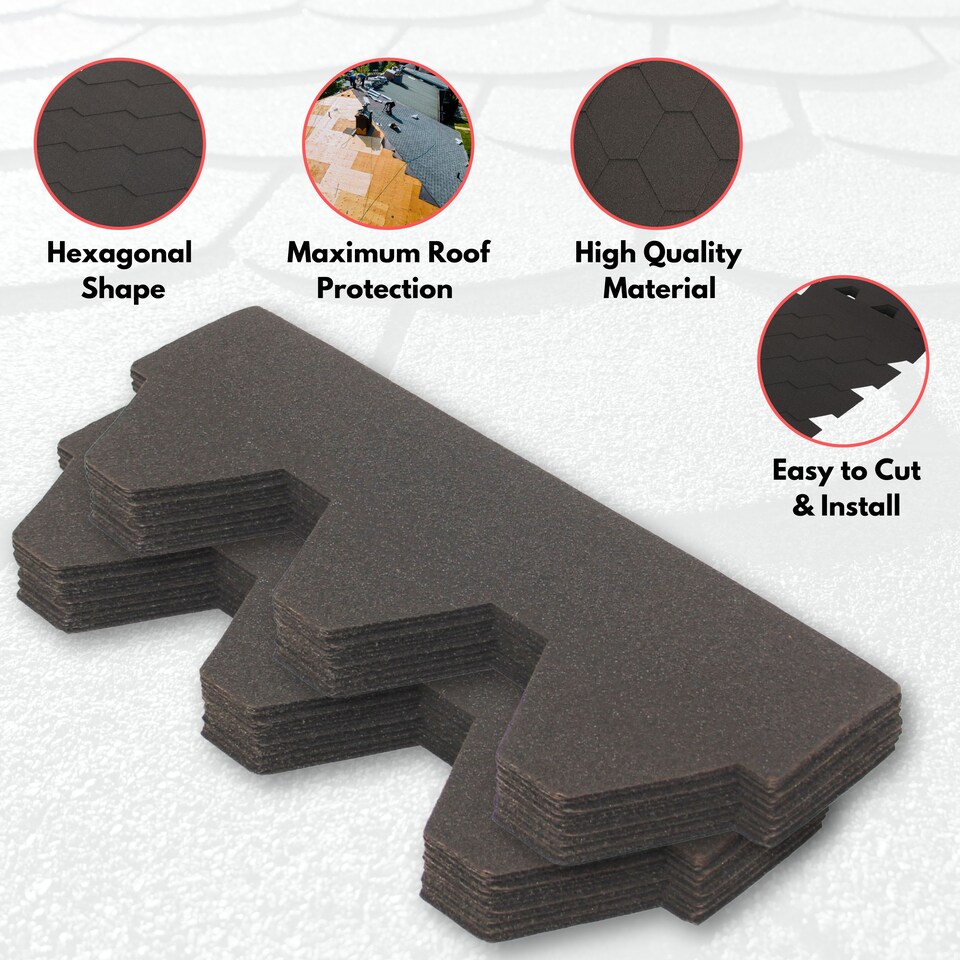 image 1 of Premium Asphalt Roof Shingles - Hexagonal Shape Design 80 x 31.5 cm Weather Resistant Roofing Felt (25 Pcs)