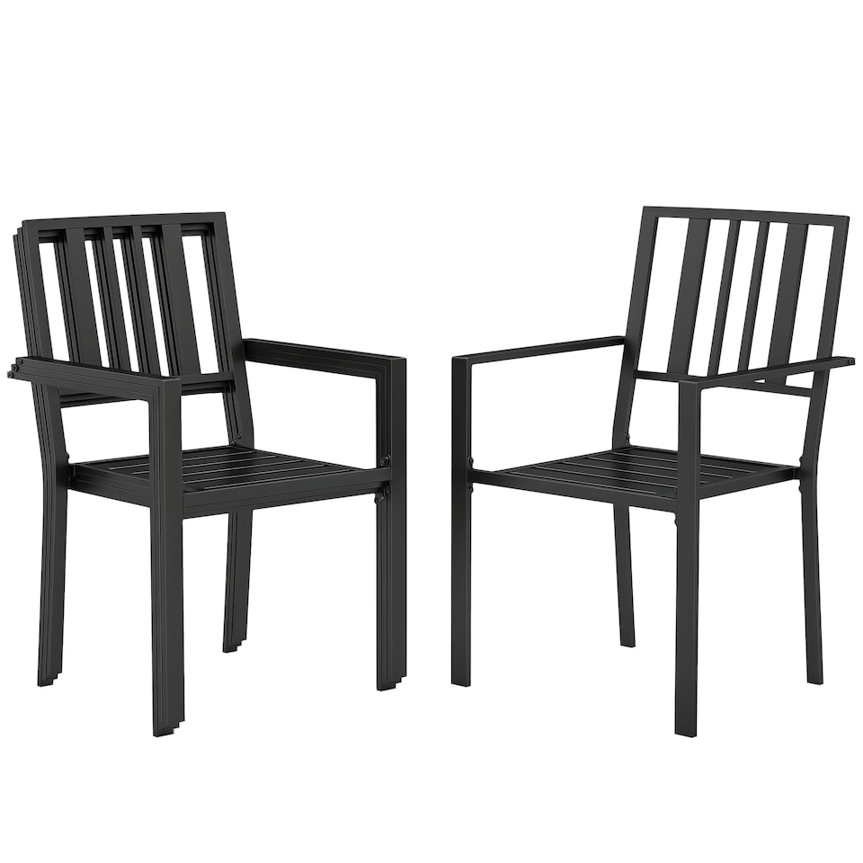image 1 of Outsunny 4 PCs Stackable Outdoor Garden Chairs with Metal Slatted Design, Black