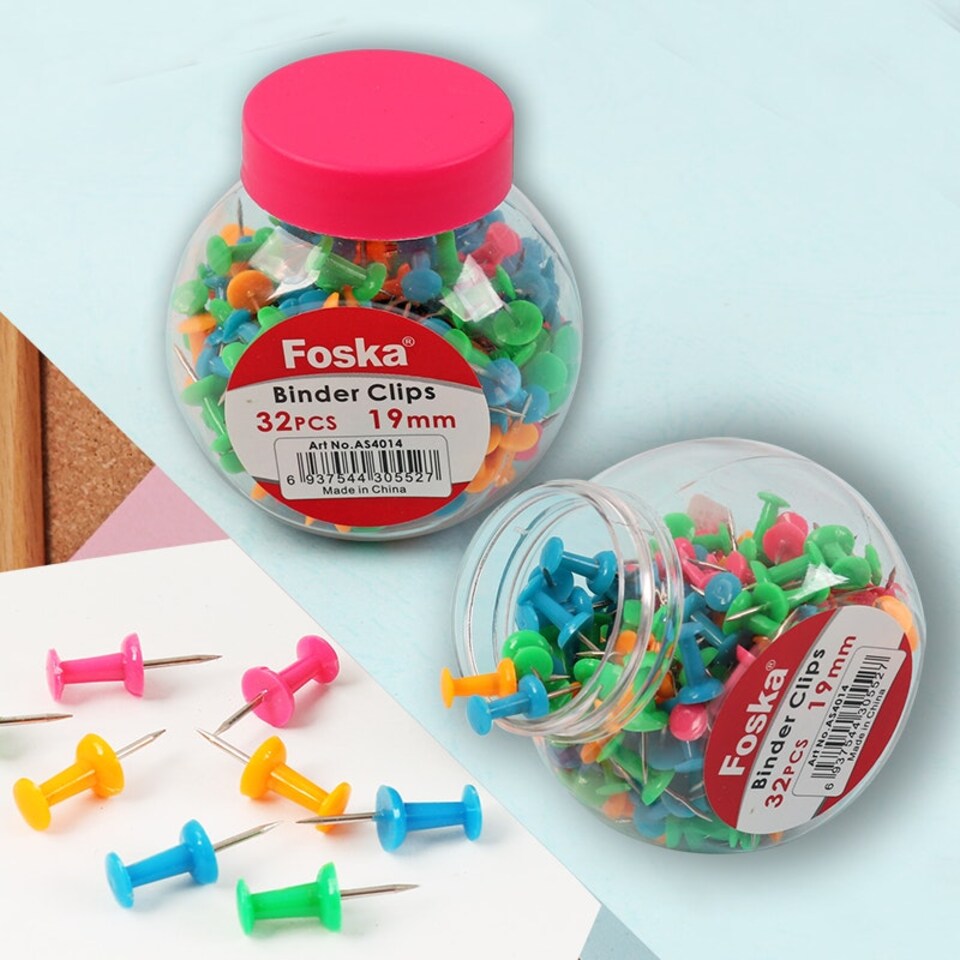 image 1 of Tub of 200 Assorted Colour Push Pins 25mm