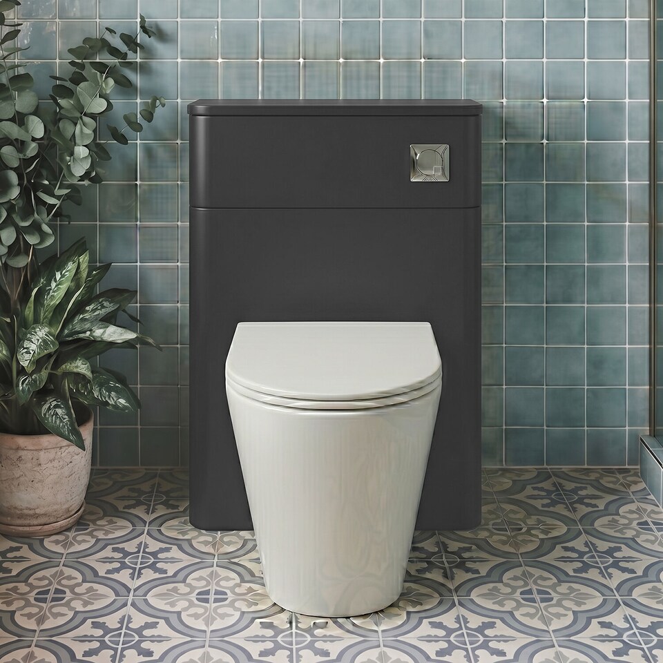 image 1 of Balterley Curve Contemporary Bathroom Floor Standing Concealed Cistern WC Unit | Grey | Dark Grey | 1