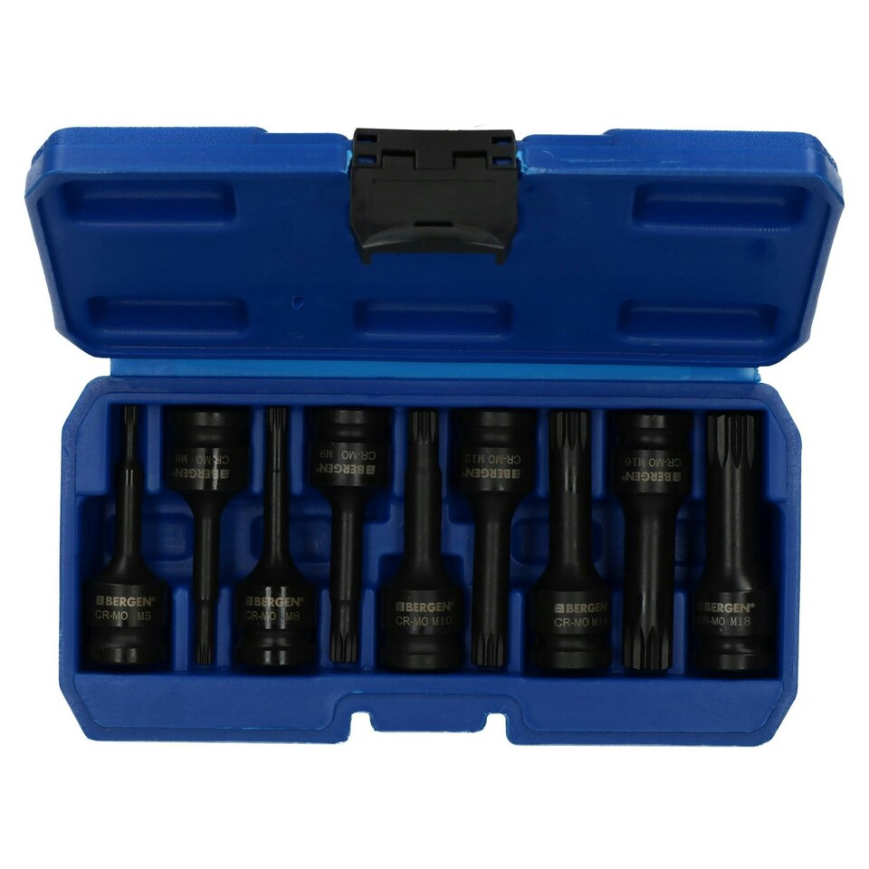 image 1 of 9pc Impacted Male Deep Spline Triple Square Socket Set 1/2" Drive M5 - M18
