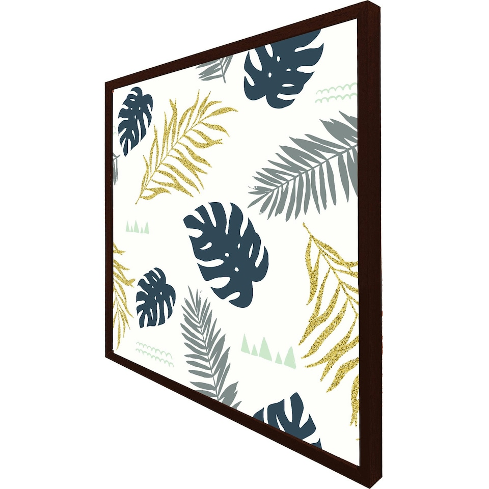 image 1 of Gold glitter & navy leaves (Picutre Frame) White | L