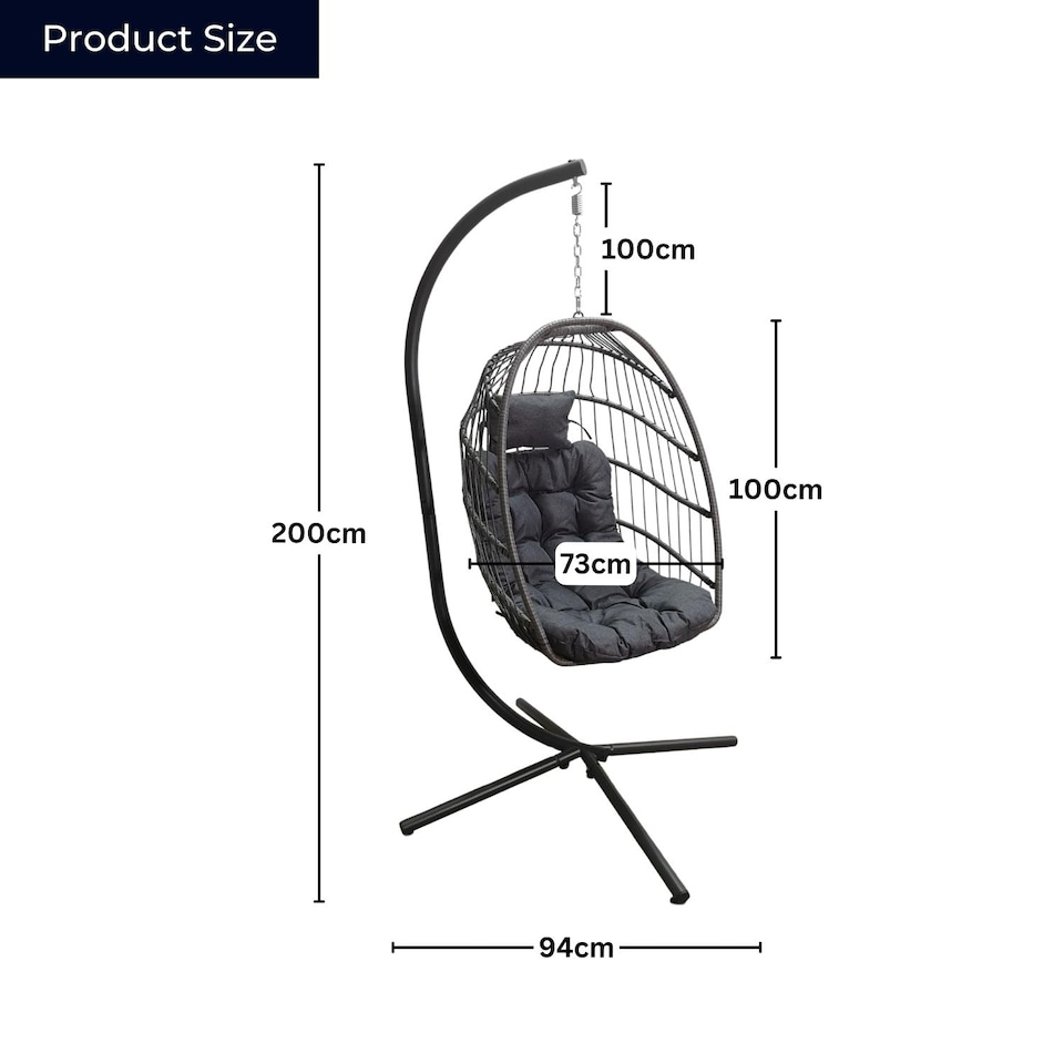 image 1 of Grey Hanging Egg Chair With Stand & Waterproof Cover | Grey | Grey