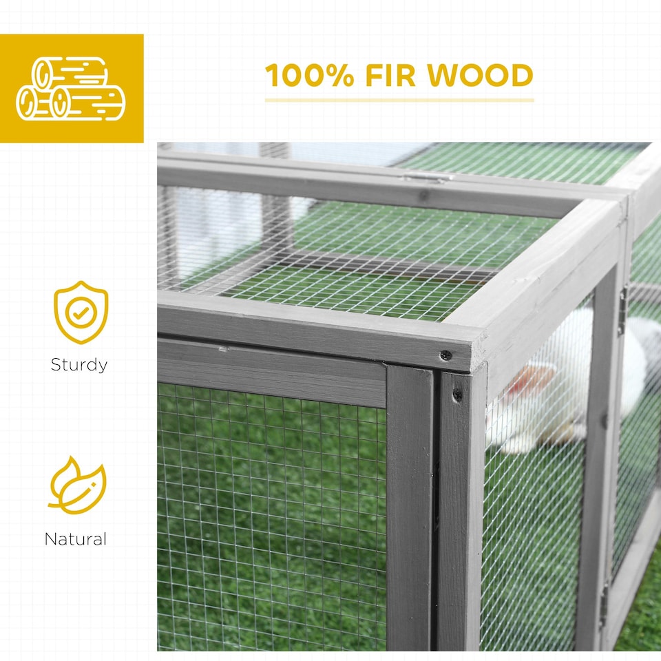 image 1 of PawHut Rabbit Hutch Cage, Wooden Outdoor Run with Openable Roof, Grey