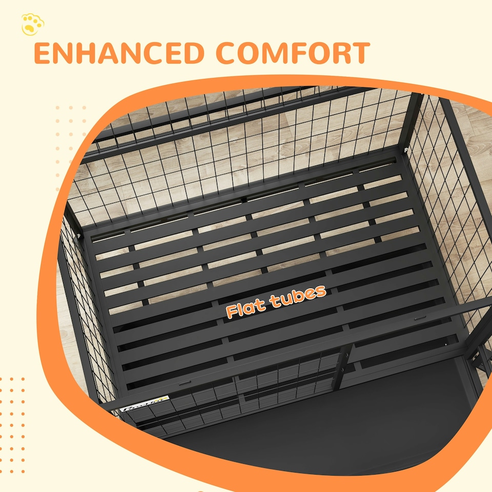 image 1 of PawHut 43" Heavy Duty Dog Crate on Wheels w/ Bowl Holder, Removable Tray