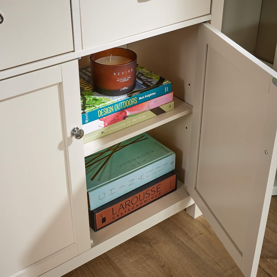image 1 of Sideboard 2 Door 2 Drawer Storage Cupboard Shelf 36mm Oak Top | White