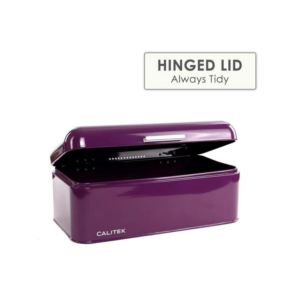 image 1 of CALITEK Bread Bin Kitchen Counter Vintage Style Coated Carbon Steel Purple Purple