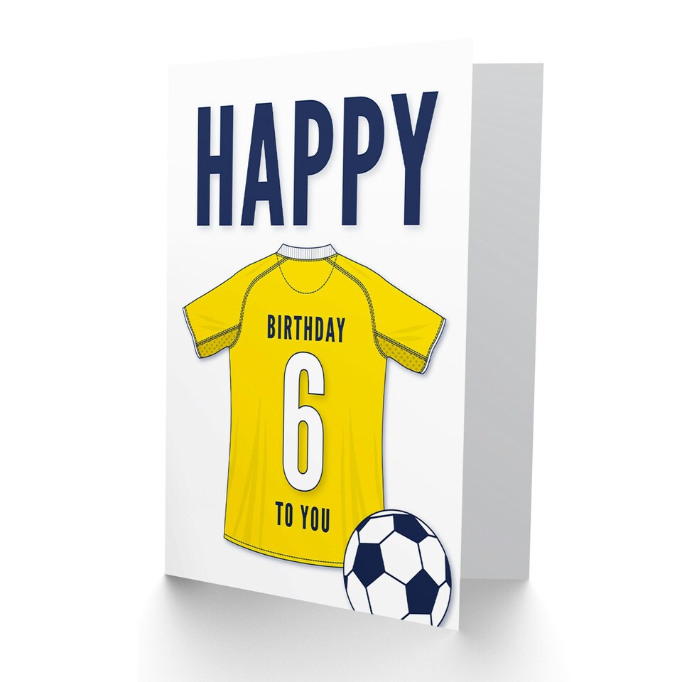 image 1 of Football Strip Kit Yellow Jersey Top Age 6 Year Old Child Kids 6th Birthday Card