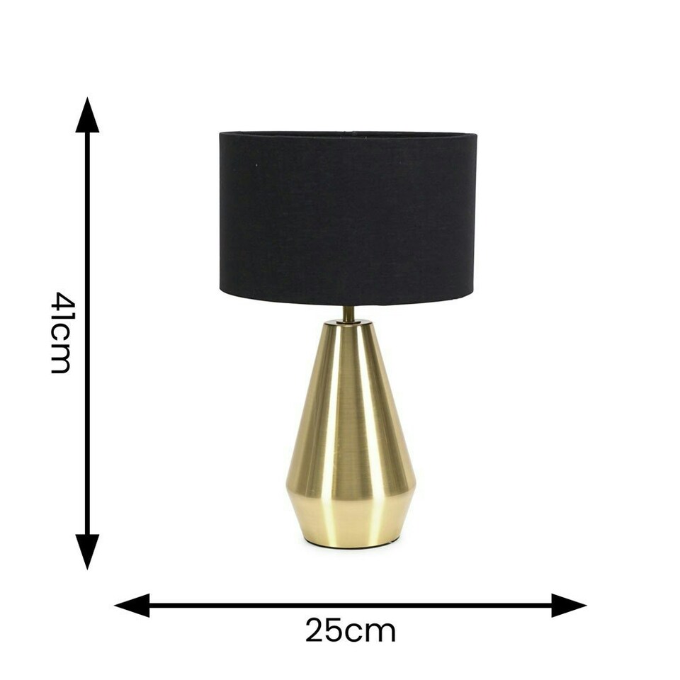 image 1 of ValueLights Jax Antique Brass Metal Dimmable Touch Table Lamp with Black Fabric Drum Shade with LED Bulb