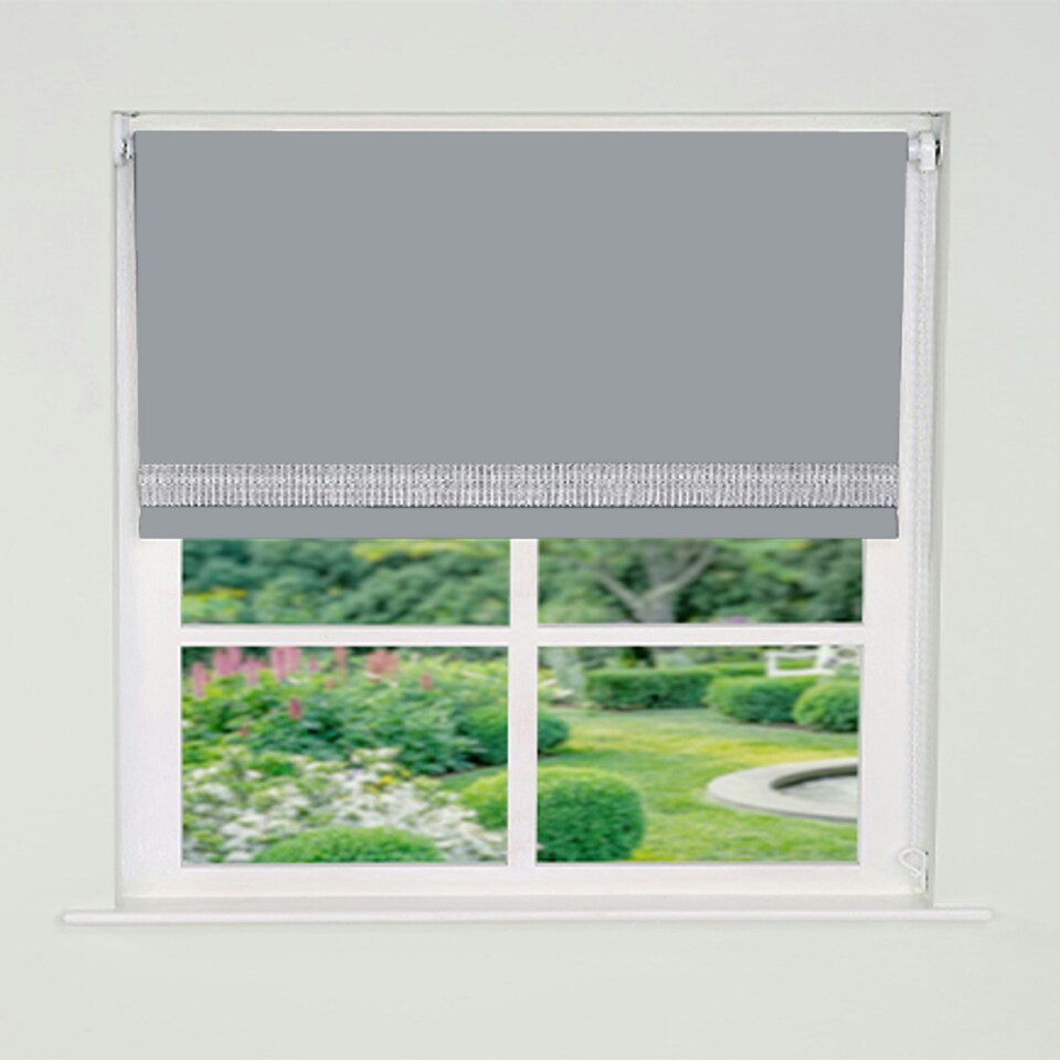 image 1 of 115cm Light Grey Straight Diamante Edge Border Roller Blind Grey | Grey