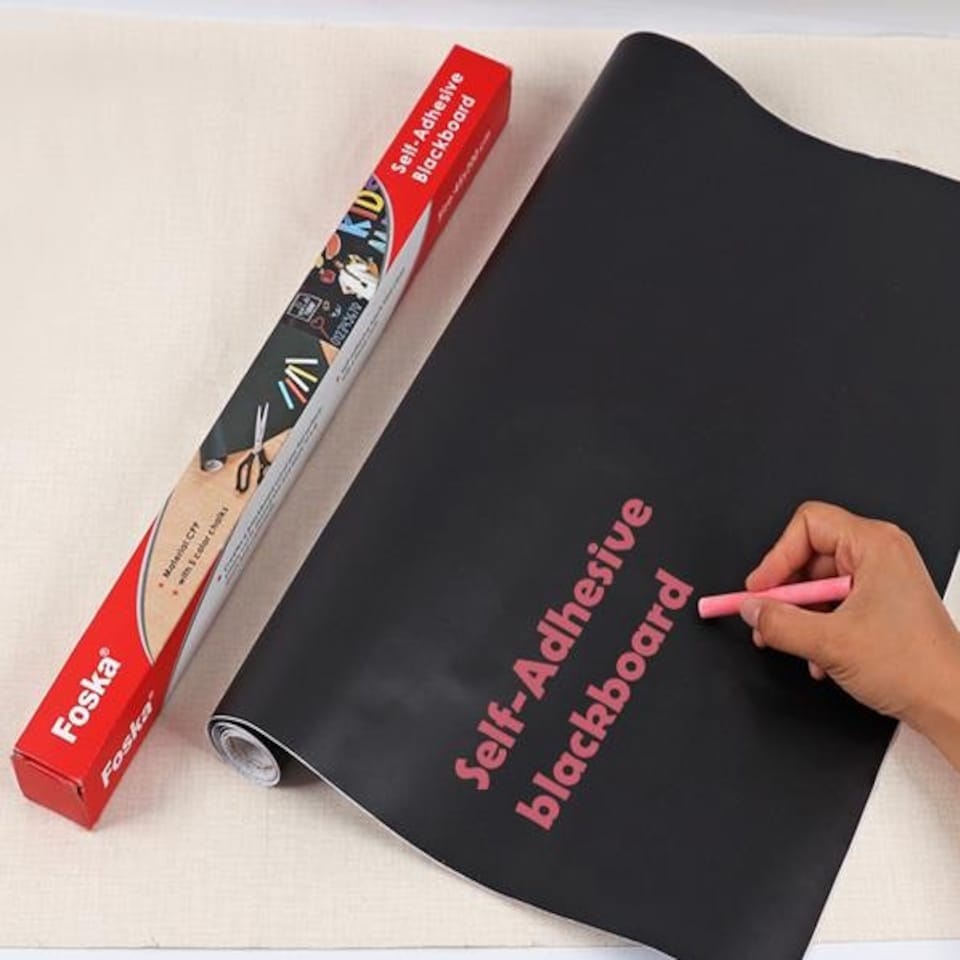 image 1 of Self-Adhesive Blackboard on Roll with 5 Coloured Chalk 54x200cm