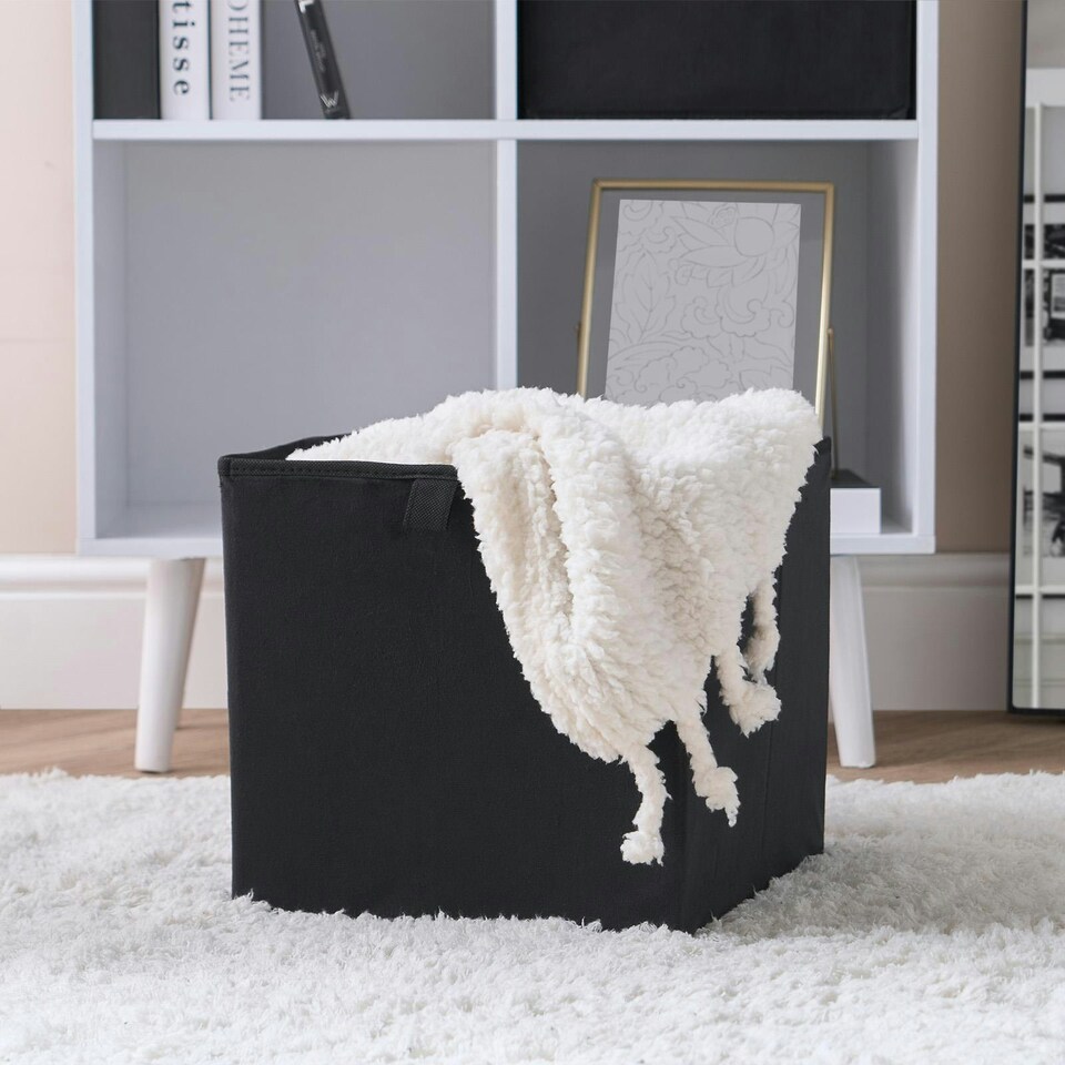 image 1 of OHS 2 Pack Folding Storage Cubes Soft Matte Velvet Collapsible Home Modern Storage Organiser Space Saving Square Ottoman Boxes Black