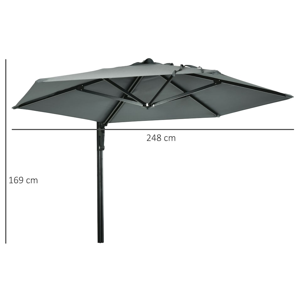 image 1 of Outsunny Wall-Mounted Parasol Patio Umbrella with Hand to Push System Grey