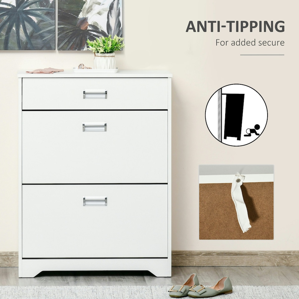 image 1 of HOMCOM Tipping Shoe Cabinet Hall Organizer with Flip Drawers for Entry 16 Pairs