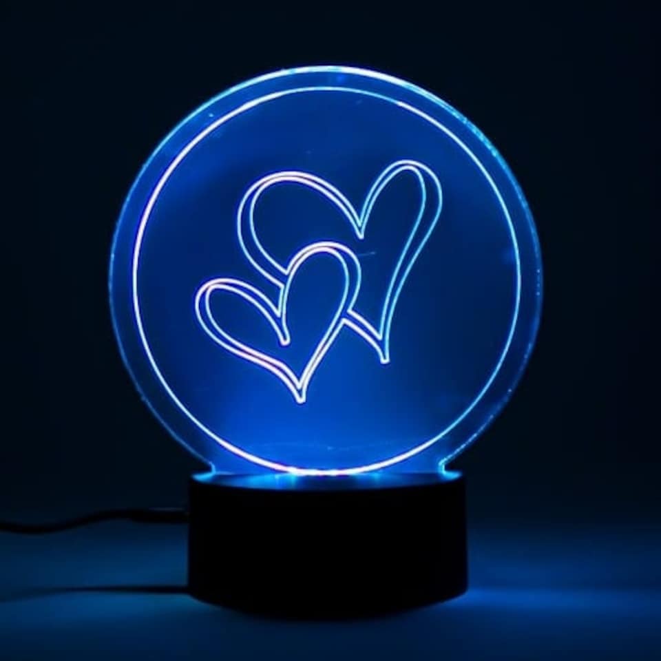 Entwined Hearts Clear Acrylic Sign with LED Light Base