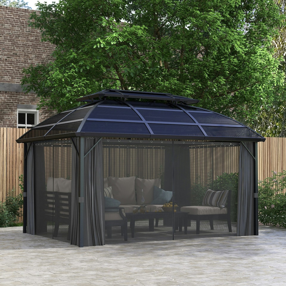 image 1 of Outsunny 4 x 3(m) Polycarbonate Gazebo for Lawn, Yard, Patio, Deck, Black