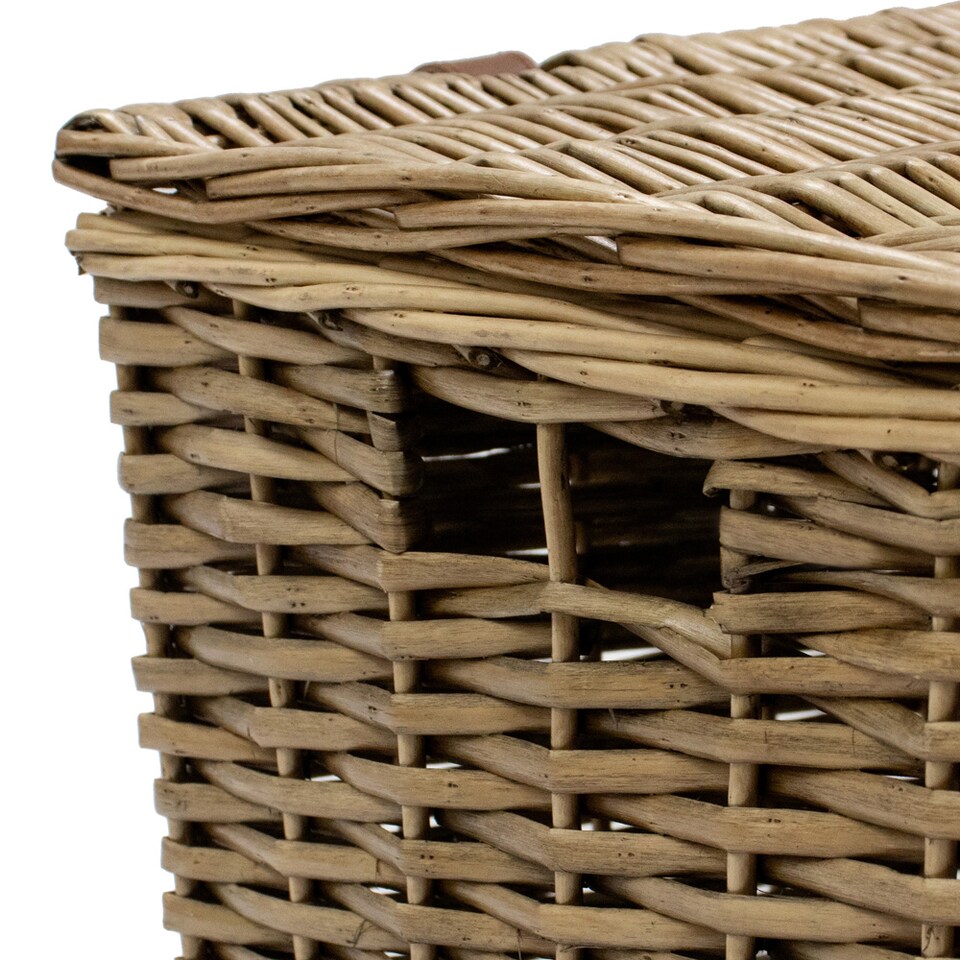 image 1 of JVL Handmade Buff Wicker Hampers with Faux Leather Straps, Set of 2