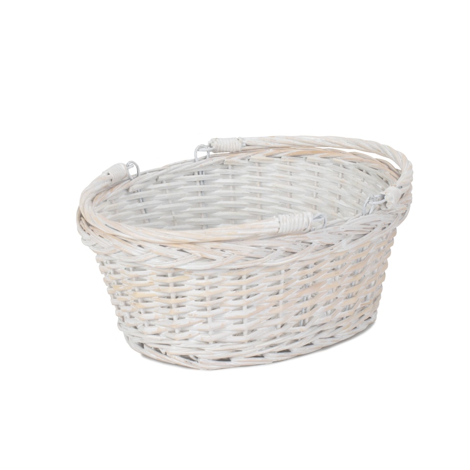 image 1 of Small White Swing Handle Wicker Shopping Basket | White | White | S