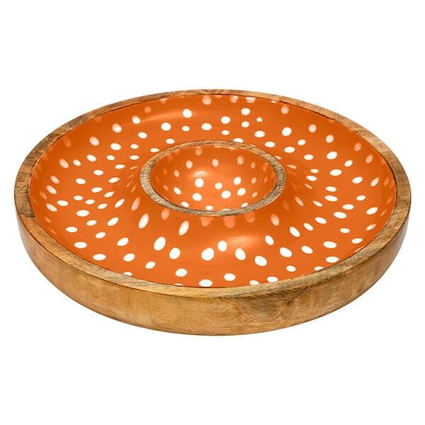 dexam Sintra Mango Wood Spotted Chip & Dip Bowl - Ochre