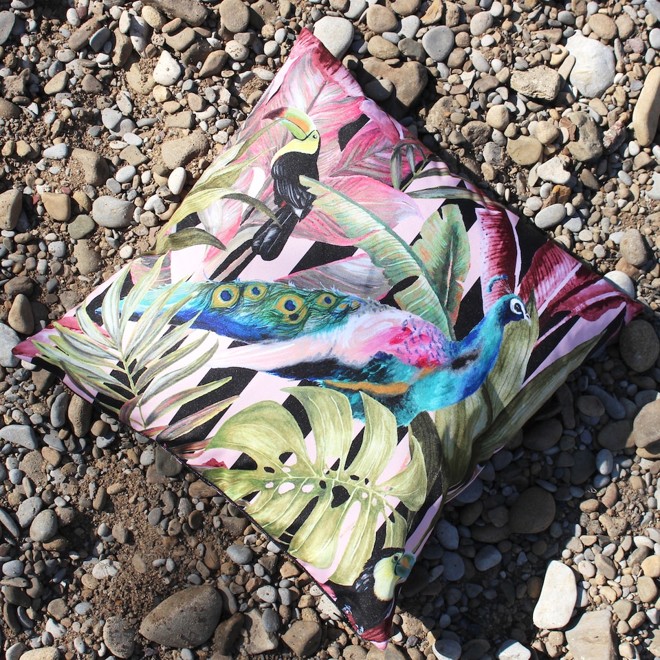 image 1 of Evans Lichfield Toucan and Peacock Outdoor Cushion