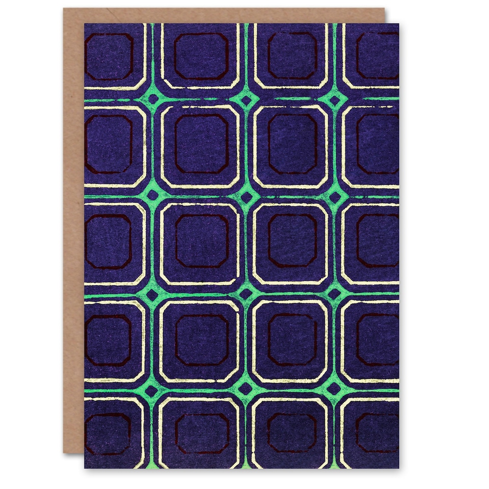 image 1 of Furuya Korin Japanese Art Card Geometric Blue Green Square Pattern