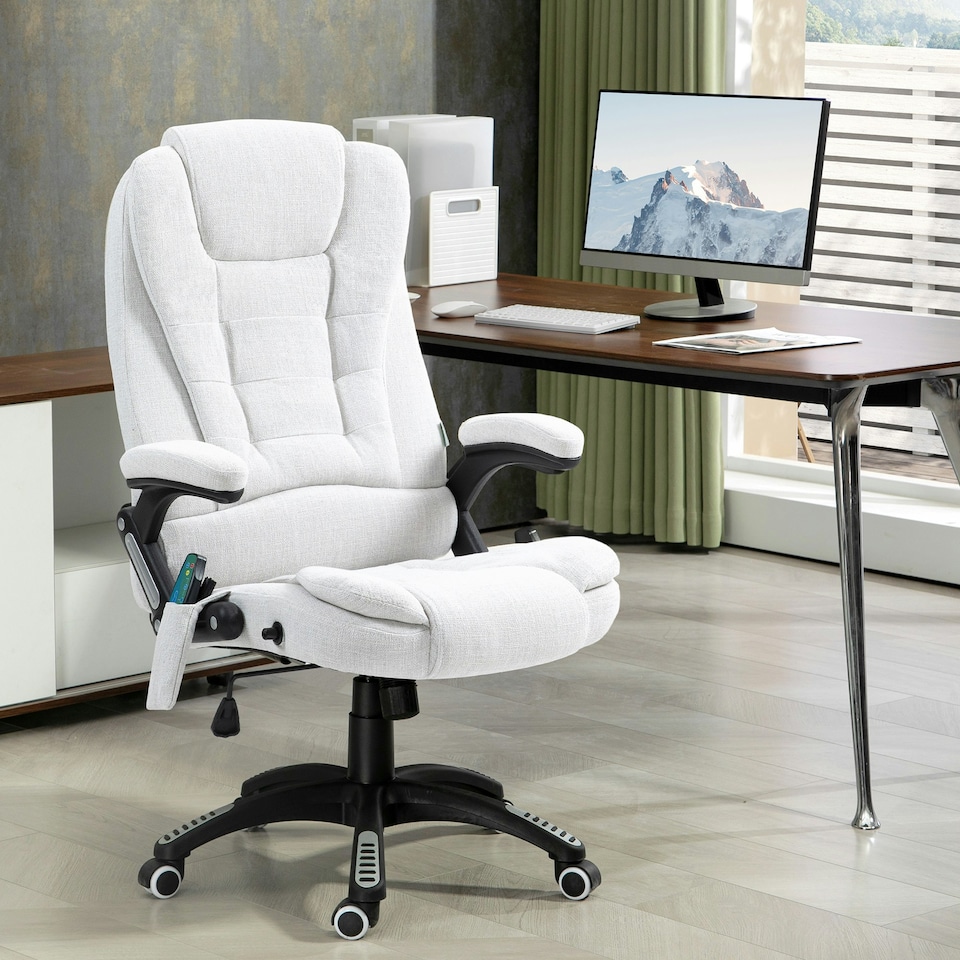 image 1 of Vinsetto Office Chair w/ Heating Massage Points Relaxing Reclining Cream White