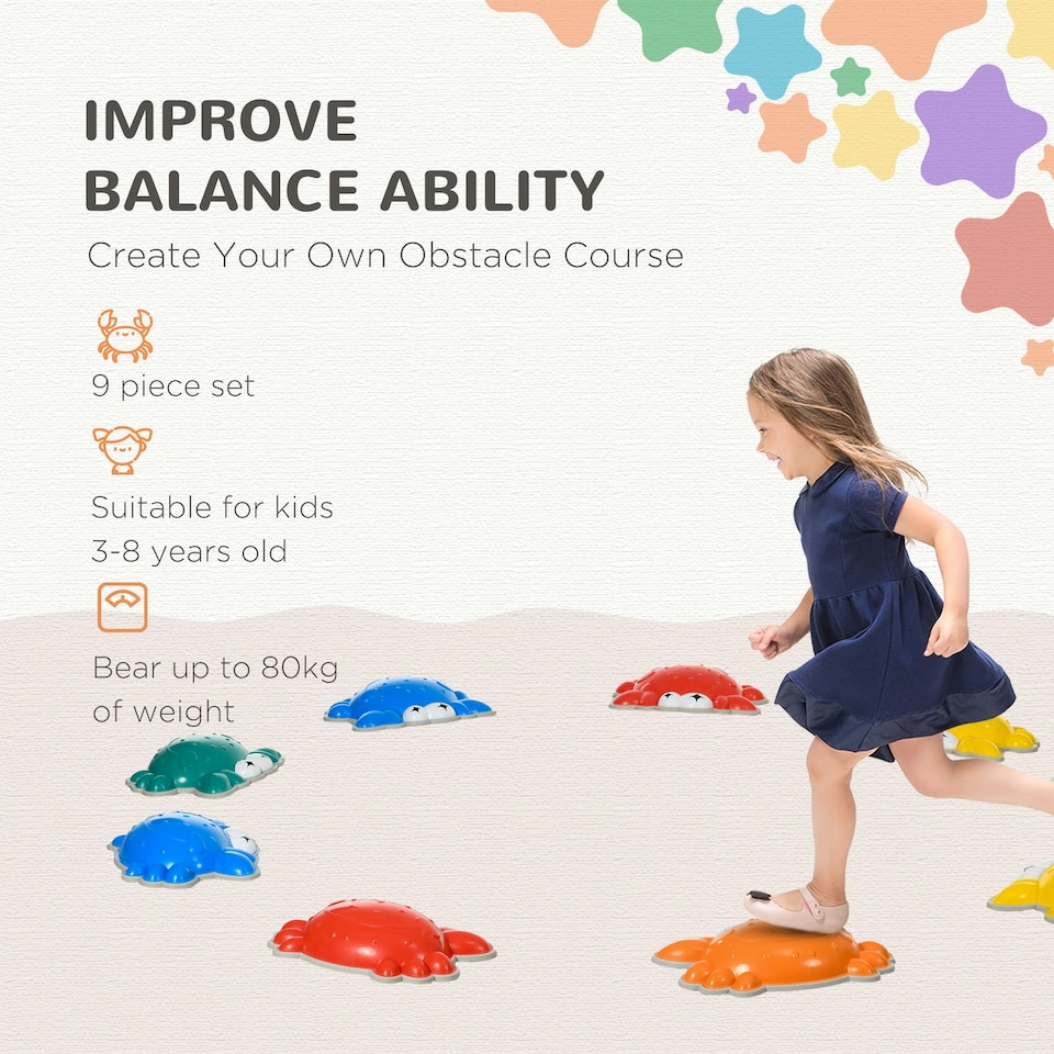 image 1 of ZONEKIZ Kids Stepping Stones, 9PCs Balance Stones for Indoors, Outdoors