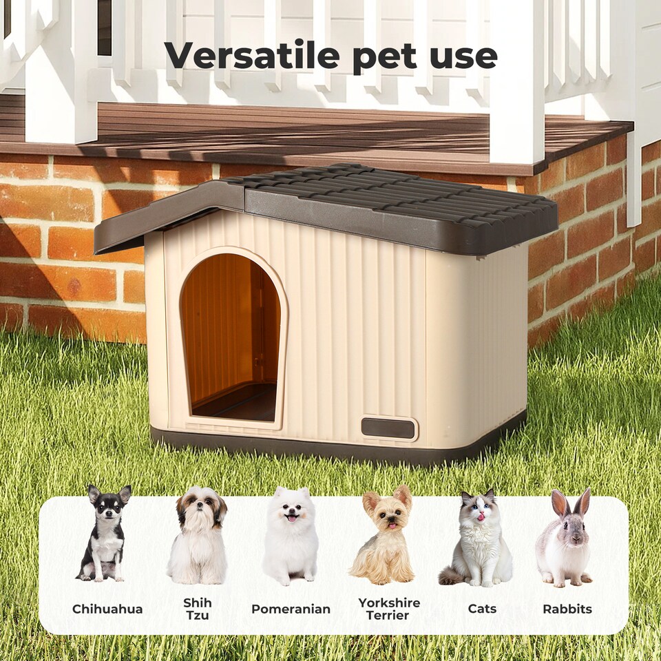 image 1 of Skylos Plastic Dog House Pet Kennel Shelter for Small Medium Dogs Indoor Outdoor | Brown | S