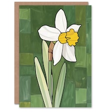 Daffodil Spring Flower Bloom Green Stylised Him Her Birthday Art Card