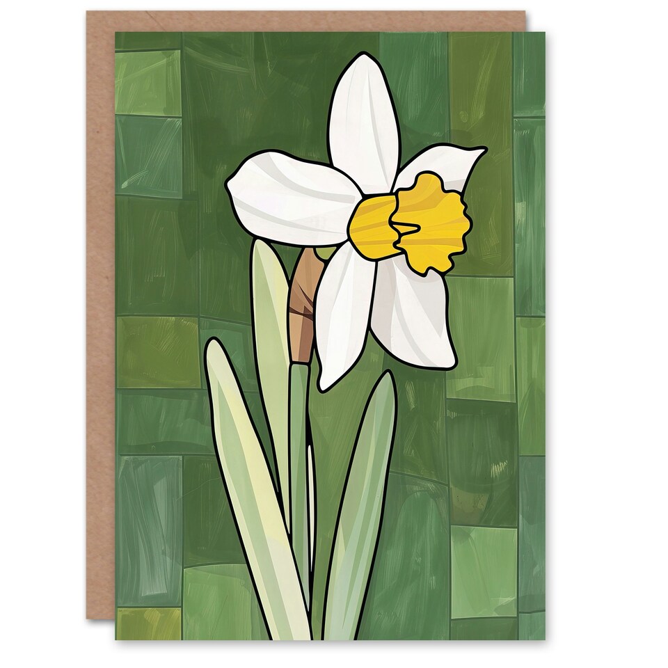 image 1 of Daffodil Spring Flower Bloom Green Stylised Him Her Birthday Art Card