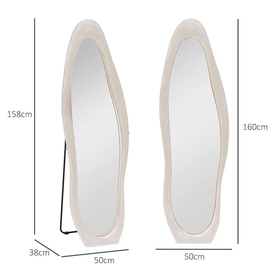 image 1 of HOMCOM Irregular Full Length Mirror with Velvet Frame 160 x 50cm Light Pink