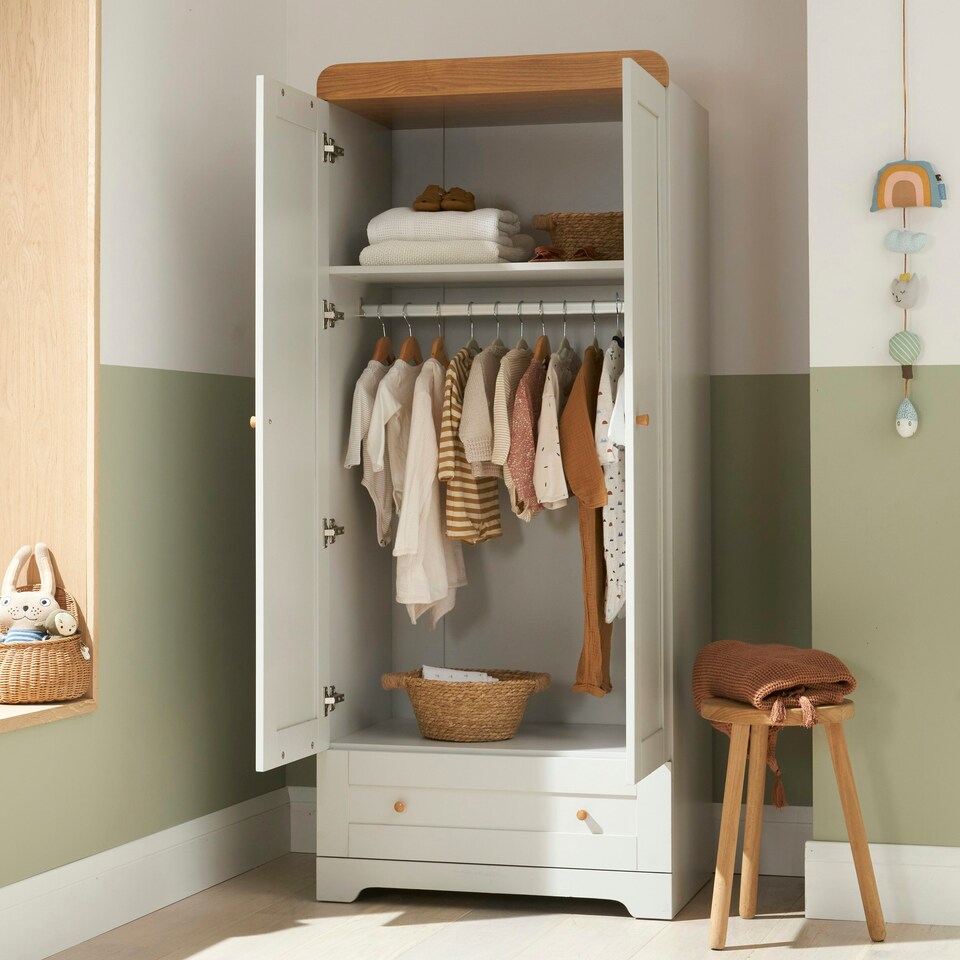 image 1 of Tutti Bambini Oak Malmo Cot Bed with Rio Furniture 3piece Set Dove Grey/Oak