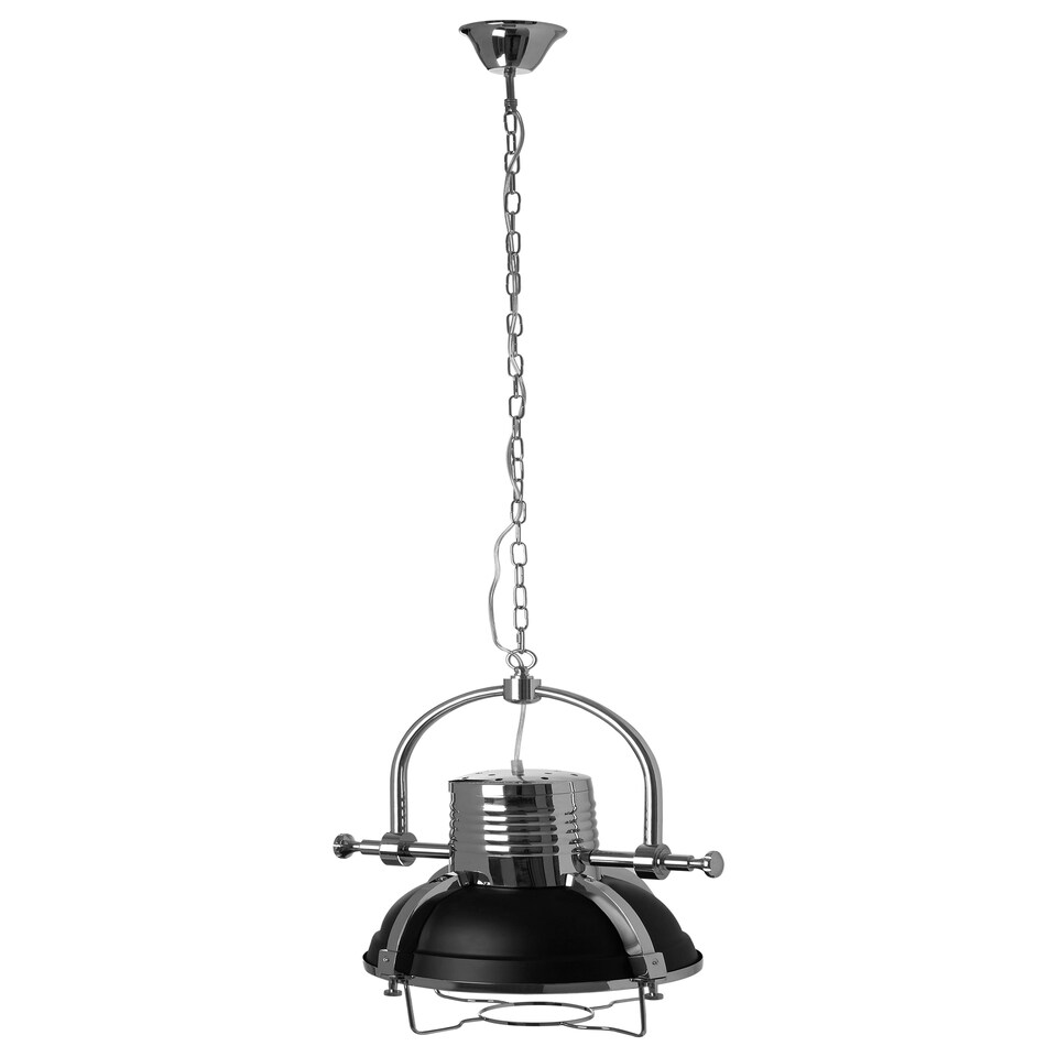 image 1 of Interiors by Premier Industrial Revolution Black Pendant Light, Retro-Style Matte Black & Chrome Finish Lamp, Industrial Lighting