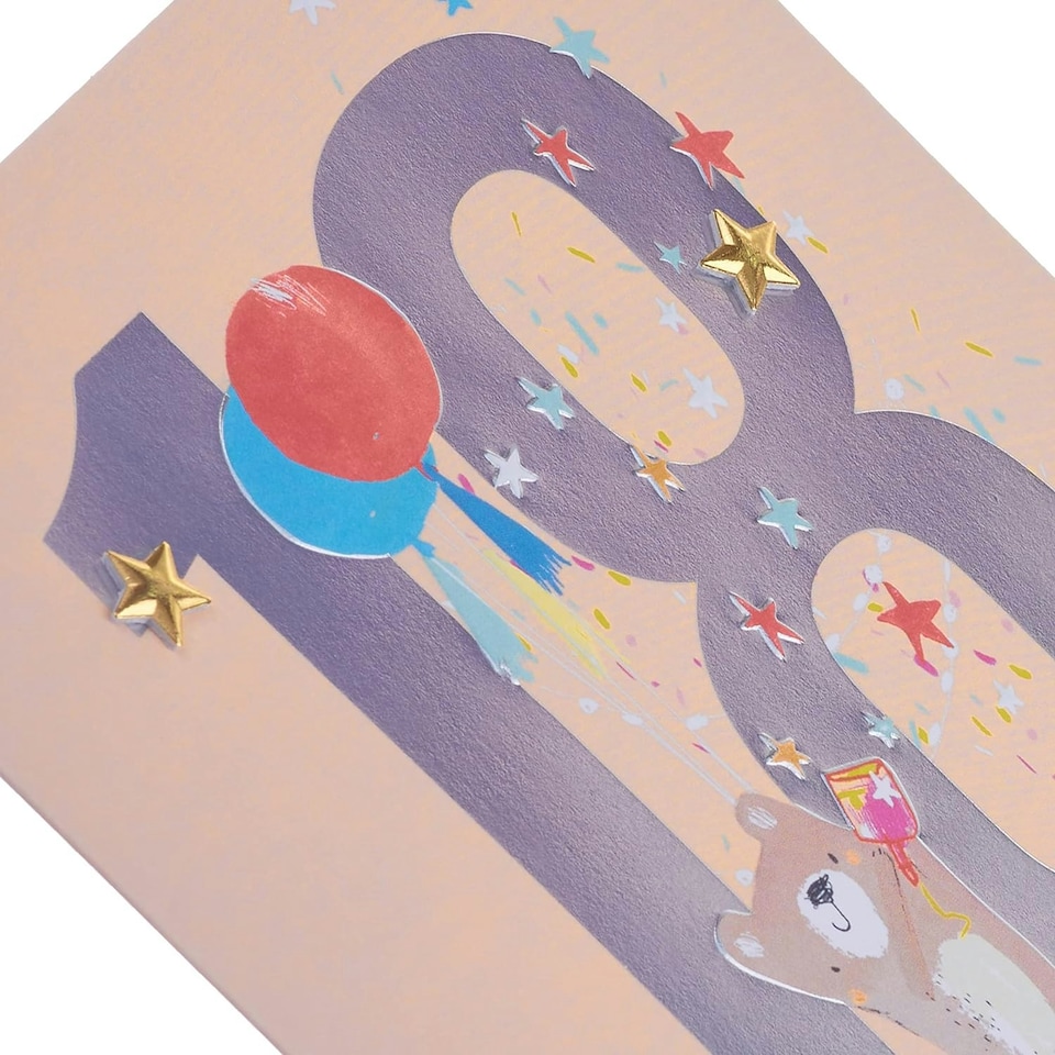 image 1 of Contemporary Embossed Illustrated Bear Design 18th Birthday Card