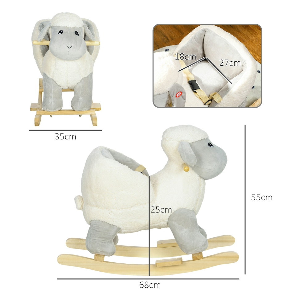 image 1 of AIYAPLAY Baby Rocking Horse with Safety Belt, Sound, for Ages 18-36 Months
