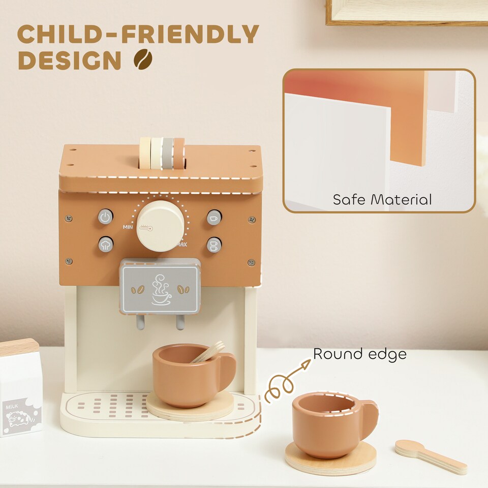 image 1 of AIYAPLAY Kids Wooden Coffee Machine Toy, Pretend Play Kitchen Accessories with Toy Food, Coffee Playset Pretend Role Play Toy Gift for Boys and Girls